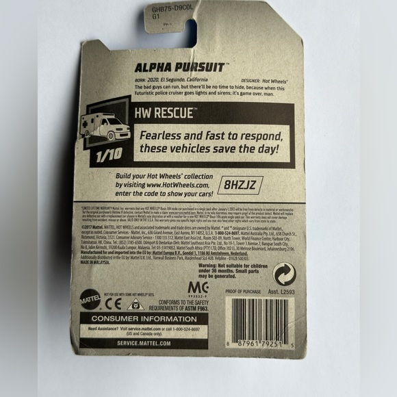 2019 Hot Wheels Police Car ALPHA PURSUIT HW Rescue 206/250 - Picture 3 of 11